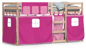 Poschodová posteľ so závesmi ružová 90x200 cm masívna borovica 3283930