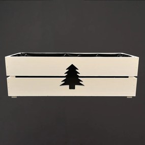 AMADEA Drevený vianočný kvetináč so stromčekom biely, vo vnútri s čiernou fóliou, 52x21,5x17cm, český výrobok