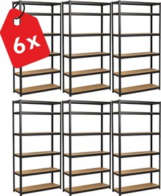 Regál 220x100x60 cm lakovaný 6-policový, nosnosť 1050 kg - čierny - 6ks