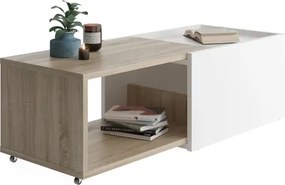 Konferenčný stolík s výsuvnou konštrukciou Slide, biely/dub sonoma%