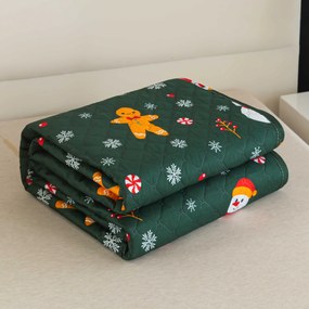 Prehoz na posteľ SNOWMAN AND GINGERBREAD, zelený Rozmer: 170 x 210 cm