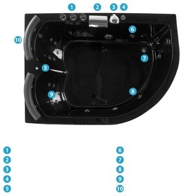 Vírivá rohová vaňa s LED osvetlením pravostranná 160 x 113 cm čierna PARADISO Beliani