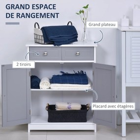 Kleankin Úložný Kabinet, Kúpeľňový Kabinet, Skriňa s 2 Dverami a 2 Šuflíkmi - 60 x 30 x 75 cm - Šedá a Biela | Aosom