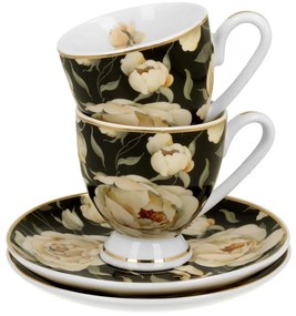 Porcelánová šálka na nohe s podšálkou English Roses Black 90 ml sada 2ks
