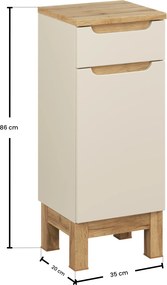 Comad Doplnková kúpeľňová skrinka nízka Bali Cashmere 35 kašmír/dub wotan