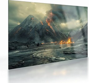Sklenený obraz - Erupcia sopky (70x50 cm)