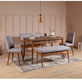 Rozkladací jedálenský stôl s 2 stoličkami a 2 lavicami Vlasta (orech + sivá). Vlastná spoľahlivá doprava až k Vám domov. 1072193