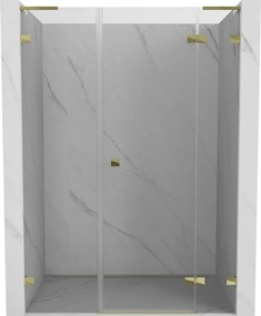 Mexen Lunar L, výklopné pravé sprchové dvere 155 cm, číre sklo, zlatý profil, 834SL-155-050-50-00-P