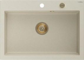 Mexen Elix kuchynský drez z granitu, 1-komorový, 700 x 500 mm, béžový, zlatý sifón - 6526701005-69-G