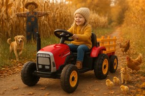 Elektrické autíčko Traktor s prívesom NV-X611 červené