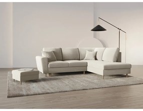 Béžová zamatová rozkladacia/s úložným priestorom rohová pohovka (pravý roh/do L) Kyoto – Cosmopolitan Design