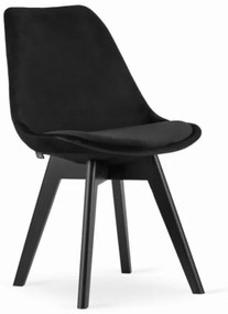 Zamatové stoličky London čierne s čiernymi nohami 4 ks