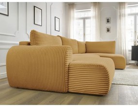 Menčestrová rozkladacia rohová pohovka v horčicovej farbe (ľavý roh/do "U") Lucien – Bobochic Paris