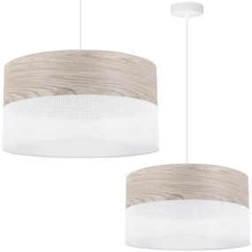Závesné svietidlo Wood, 1x svetlobéžová dubová dýha/biele PVC tienidlo, (fi 40cm)