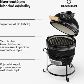 Klarstein Princesize, kamado gril, keramický, 11", údenie, BBQ, pomalé varenie, čierny