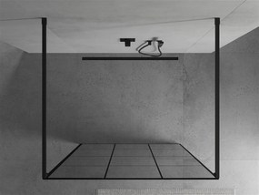 Mexen Kioto, priechodná sprchová zástena 120 x 200 cm, 8mm sklo číre/čierny vzor, 2x čierna stabilizačná rozpera, 800-120-002-70-77