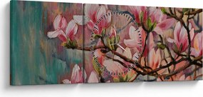 Obraz - Olejomaľba, Rozkvitnutá sakura (s hodinami) (90x30 cm)