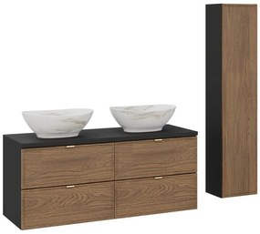 Koupelnová sestava s deskou, skříňkami a umyvadly Talia Casella 120 cm černý mat/dub casella
