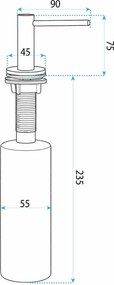Vstavaný dávkovač mydla/saponátu REA DEX, 300 ml, titán