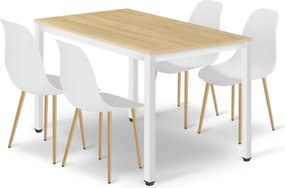 Jedálenský stôl TESSA biely / hnedý so štyrmi stoličkami WAT biele / hnedé