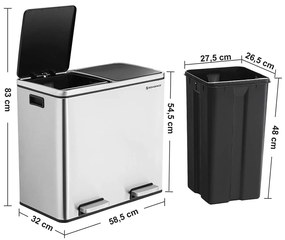 Odpadkový kôš 2 x 24 L strieborný