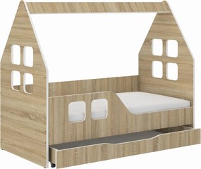 Wooden Toys Detská posteľ DOMEK SONOMA so zásuvkou 140x70 (vľavo)