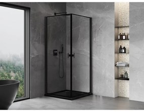Mexen Mist-B Duo, 2-krídlový výklopný sprchový kút 80 x 80 cm, číre sklo-čierny rám, 8A2-080L-080P-70-70