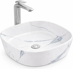 BERGAMO-M SLIM || Umývadlo na dosku, keramika, biela, mramor, zaoblená