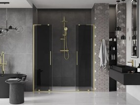 Mexen Velar L Duo, posuvné sprchové dvere do otvoru 200 cm, 8mm šedé sklo, zlatá matná, 871-200-003-42-55