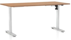Výškovo nastaviteľný stôl OfficeTech A, 160 x 80 cm, biela podnož, buk
