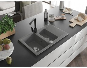 Mexen Gaspar, granitový drez 737x475x177 mm, 1,5-komorový a čierna batéria Rita, šedá, 6507-71-670300-70