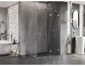 Mexen Lunar, pravostranný výklopný sprchový kút 90 x 70 cm, 8mm číre sklo, chrómový profil, 834-090-070-01-00-P