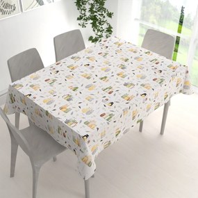 Biante Detský bavlnený obdĺžnikový obrus Sandra SA-652 Mačací svet zeleno-žltý na bielom 50x100 cm