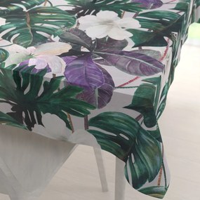 Biante Dekoračný obdĺžnikový obrus Leona LN-146 Tropické listy s kvetmi na režnom 50x100 cm