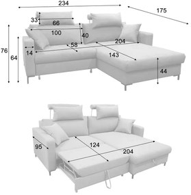 Rozkladacia rohová sedacia súprava HORTA do tvaru L, pravá, ružová, s úložným priestorom