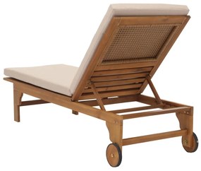 Lehátko HWC-N48, masívne akáciové drevo - vankúš krémovo-béžový