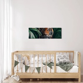 Obraz - Portrét tigra v džungli (s hodinami) (90x30 cm)