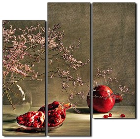 Obraz na plátne - Zátišie - vetva a granátové jablko - štvorec 3274D (75x75 cm)