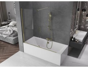 Mexen Velar, 2-krídlová posuvná vaňová zástena 160 x 150 cm, 8mm číre sklo, zlatý lesklý profil, 896-160-000-01-50