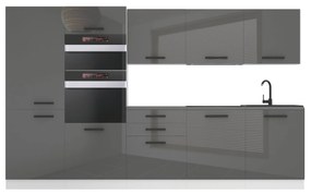 Kuchynská linka Belini Premium Full Version 300 cm šedý lesk s pracovnou doskou GRACE