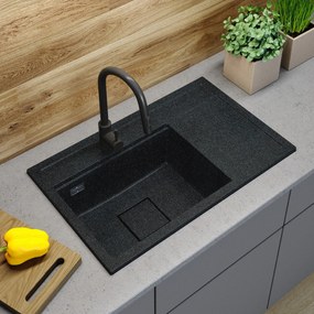 Gamma Quadro 8151, 1-komorový granitový drez 800x500x220 mm, čierna s bielymi bodkami, GMA-ZLE000190
