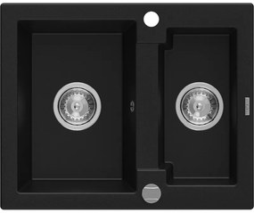 Mexen Carlos, granitový drez 582x475x177 mm, 1,5-komorový, čierna, 6518581500-77