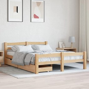 vidaXL Posteľný rám s 2 zásuvkami borovicový masív 140x200 cm