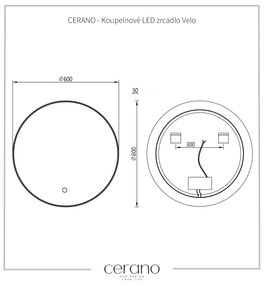 Cerano Velo, LED kúpeľňové zrkadlo, kovový rám, Ø 60 cm, čierna matná, CER-CER-NT8232H60