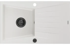 Mexen Cesar, granitový drez 775x470x190 mm, 1-komorový, biela s čiernym sifónom, 6514771010-20-B