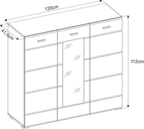 Vysoká komoda s presklením Enrique, biela lesk