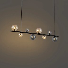 Závesná lampa čierna s dymovým a jantárovým sklom obdĺžniková 8-svetiel - Monaco