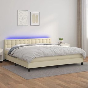 Boxspring posteľ s matracom a LED krémová 200x200 cm umelá koža 3134245