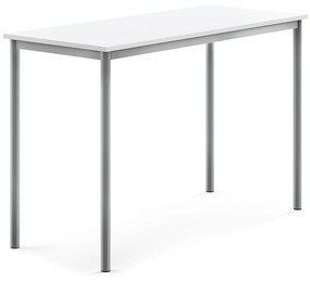 Stôl SONITUS, 1400x600x900 mm, HPL - biela, strieborná