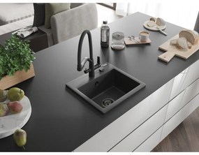 Mexen Milo, granitový drez 435x410x171 mm, 1-komorový a drezová batéria Duo, čierna škvrnitá, 6505-76-671701-70-B